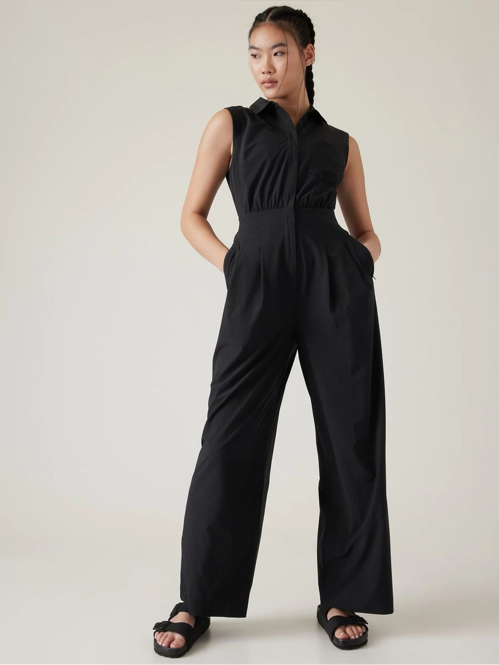 Athleta Brooklyn Heights Sleeveless Wide Leg Jumpsuit Size 14 Black